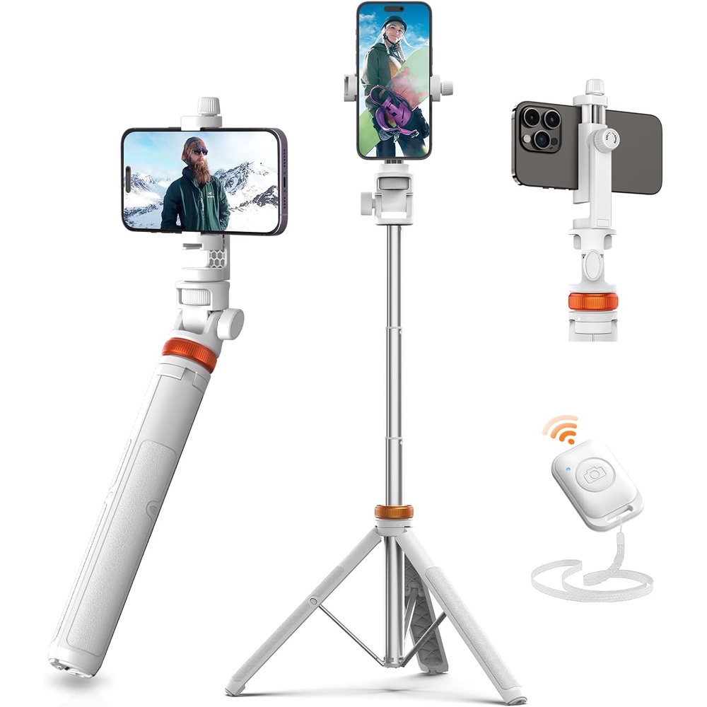 image:imageEUCOS 62 Phone Tripod Tripod for iPhone amp Selfie Stick with Remote Extendable Cell Phone Stand amp Ultimate Phone Holder Solidest Phone Stand Compatible with iPhoneAndroidMineral White