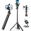 EUCOS 62″ Phone Tripod, Tripod for iPhone & Selfie Stick with Remote, Extendable Cell Phone Stand & Ultimate Phone Holder, Solidest Phone Stand Compatible with iPhone/Android(Inferno Mix Carbon Black)